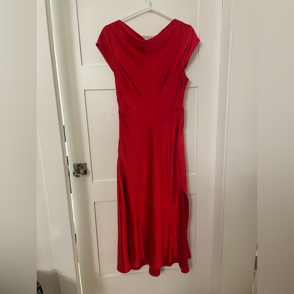Hello Molly Valentina Red Midi Dress with Cowl Neck